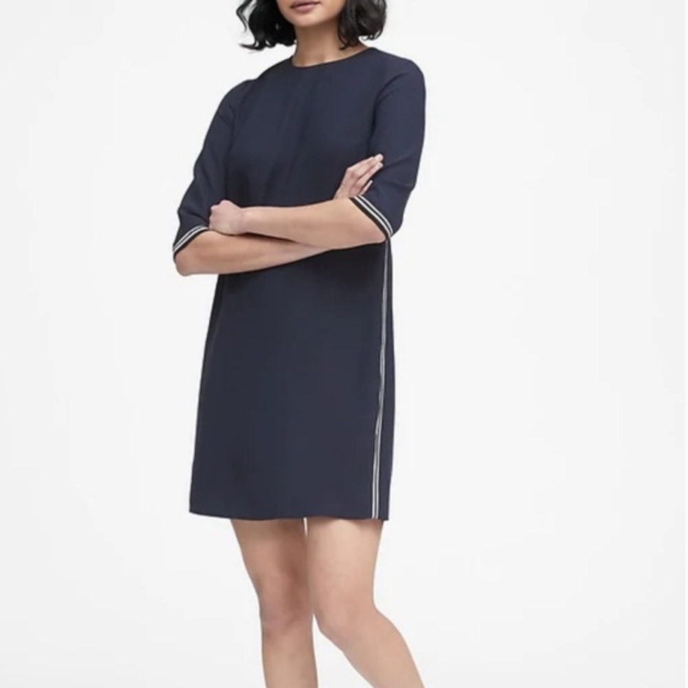 Banana Republic Navy Side-Stripe Mini Shift Dress
